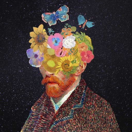 Vincent van Gogh's Portrait with Floral Head and Butterflies