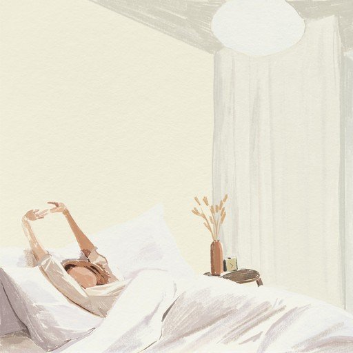 Woman Stretching in Bed at Sunrise