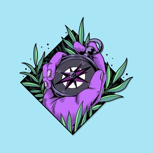 Hand Holding Compass Amidst Foliage