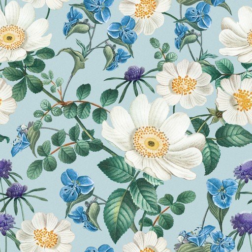 Vintage Floral Pattern with White and Blue Flowers