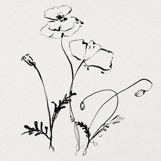 Minimalist Ink Drawing of Poppies