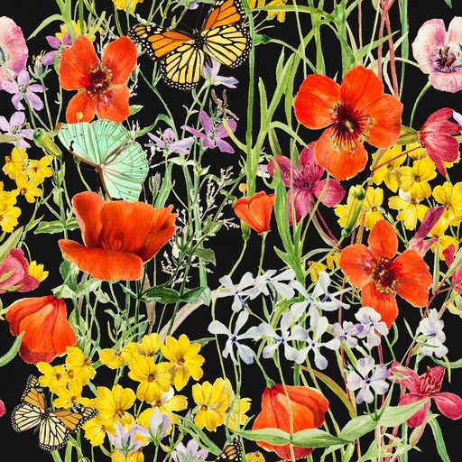 Vibrant Watercolor Floral and Butterfly Pattern
