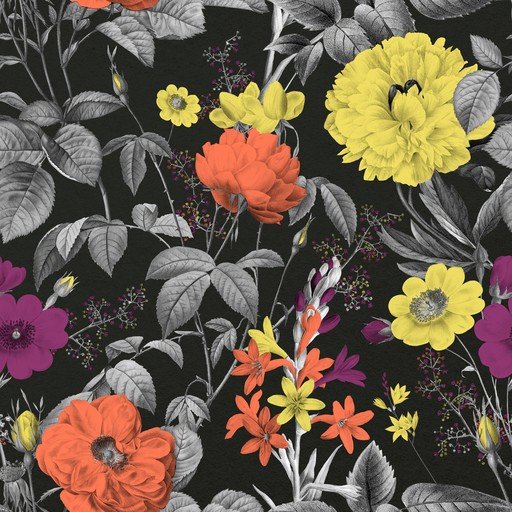 Botanical Floral Pattern with Vibrant Colors on Dark Background
