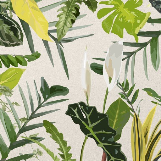 Lush Tropical Plant Illustration with White Flowers