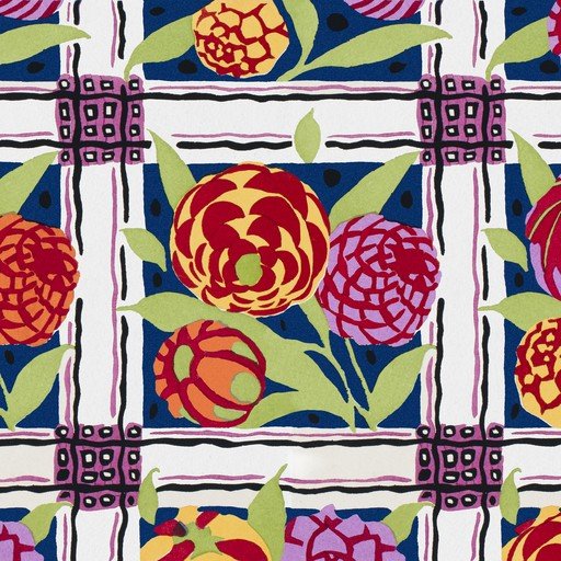 Vibrant Floral Pattern with Plaid Accents