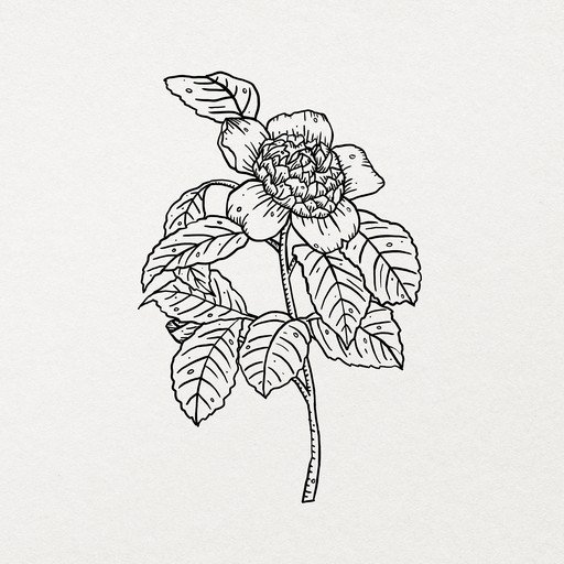 Line Art Drawing of a Camellia Flower