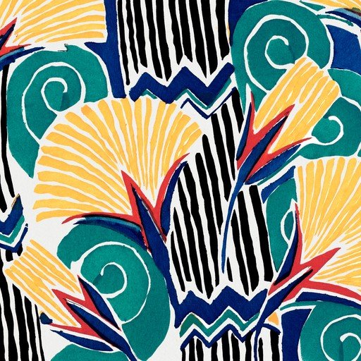 Vibrant Art Deco Floral and Abstract Pattern