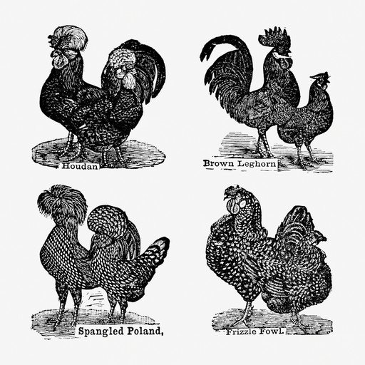 Vintage Illustrations of Four Chicken Breeds