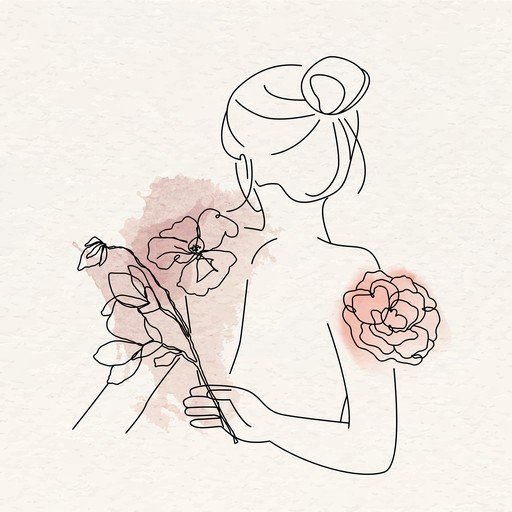 Minimalist Line Art of Woman Holding Flowers