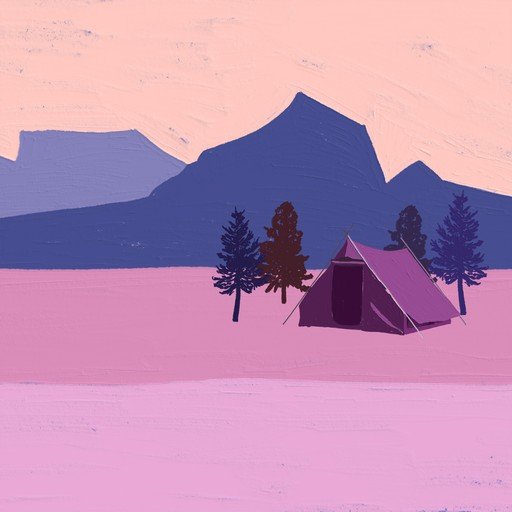 Minimalist Camping Scene with Mountains and Tent