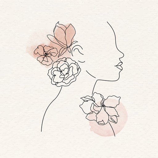 Minimalist Line Art of Woman with Flowers