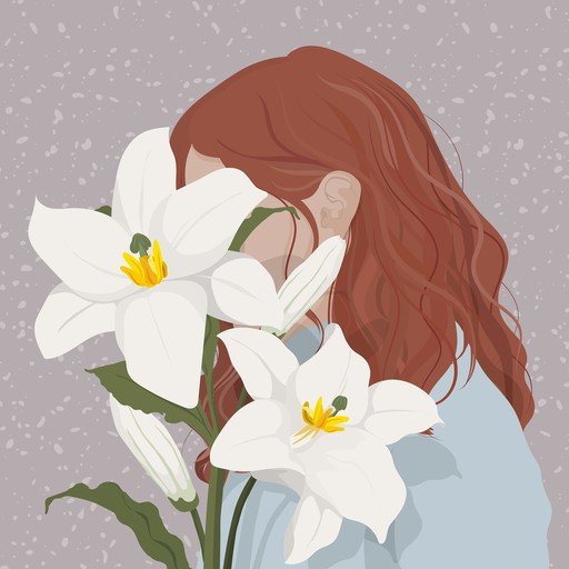Woman with Red Hair and White Lilies