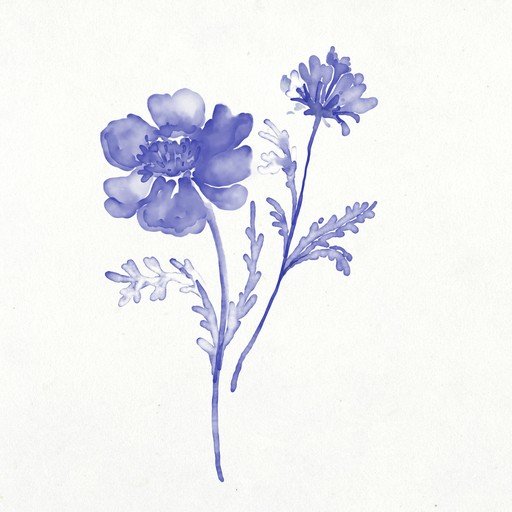 Blue Watercolor Flowers on White Background