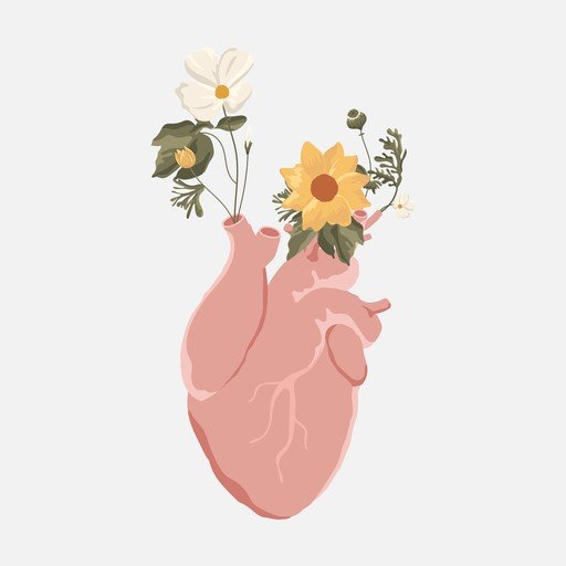 Anatomical Heart with Blooming Flowers