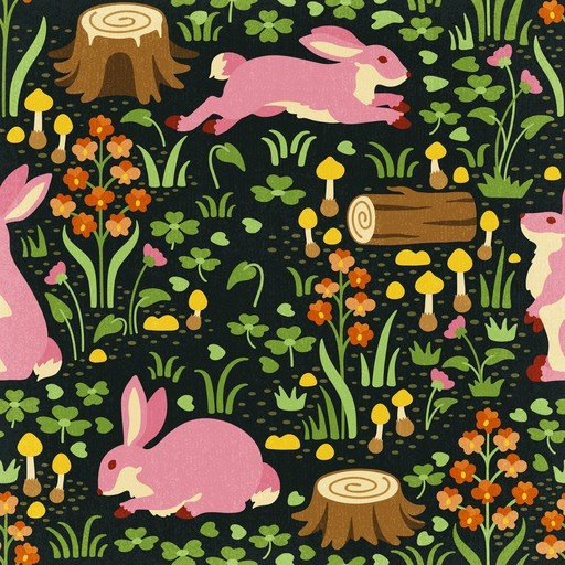 Whimsical Pink Rabbits in a Forest Scene