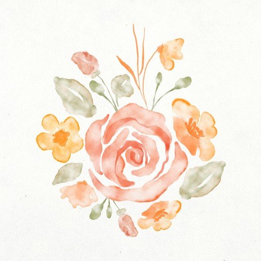 Watercolor Floral Arrangement with Rose and Blossoms