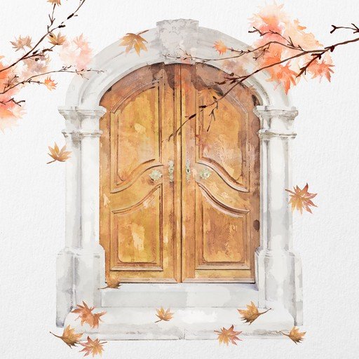 Autumn Doorway with Falling Leaves