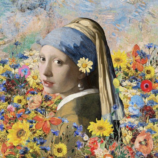 Girl with a Pearl Earring in a Floral Garden