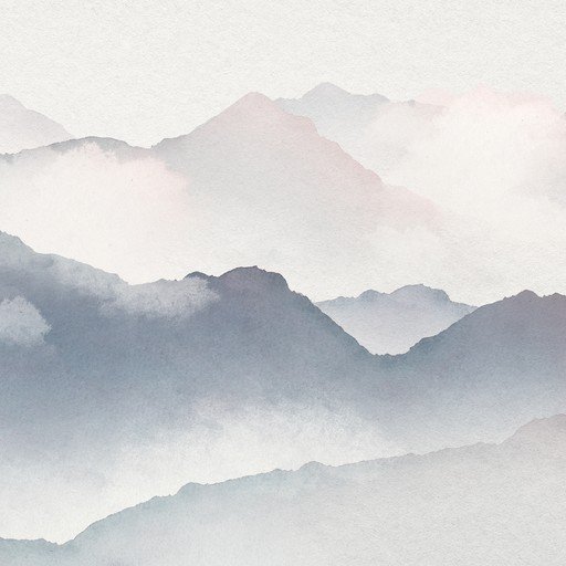 Misty Mountain Landscape Watercolor Painting