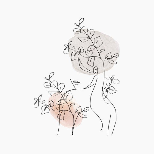 Minimalist Line Art of Woman with Eucalyptus Branches