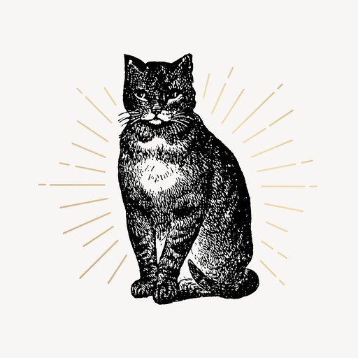 Vintage Cat Illustration with Sunburst