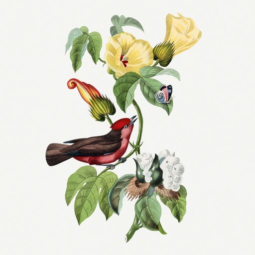 Vintage Illustration of Bird and Cotton Plant
