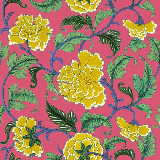 Vibrant Yellow Peony Floral Pattern on Pink Background