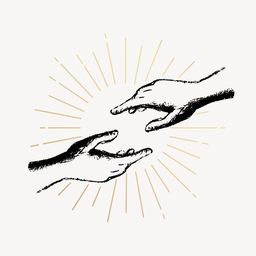 Reaching Hands Illustration with Sunburst