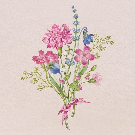 Watercolor Bouquet of Pink and Blue Flowers with Ribbon