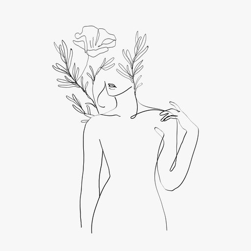 Minimalist Line Art of Woman with Flowers