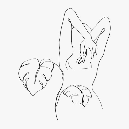 Minimalist Line Art of Woman and Monstera Leaves