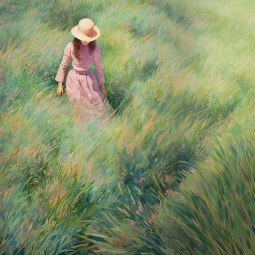 Woman in Pink Dress and Hat in Grassy Field