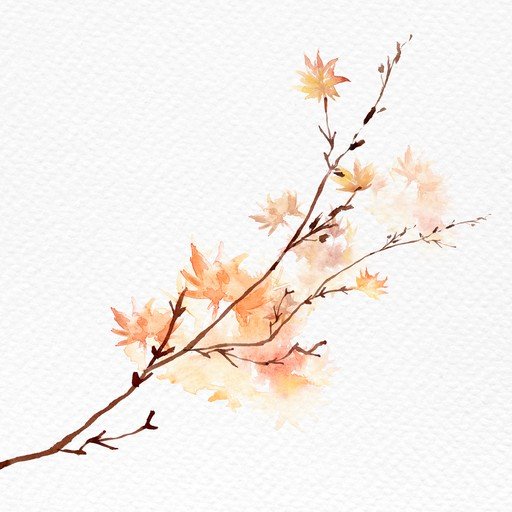 Watercolor Autumn Branch with Soft Orange Leaves