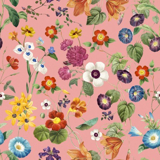Vintage Floral Pattern on Pink Background