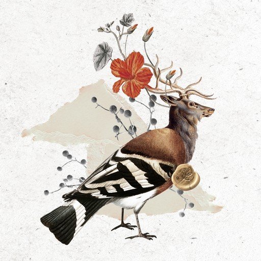 Mythical Creature: Bird with Deer Antlers and Flower
