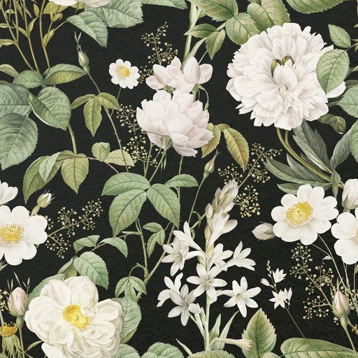 Vintage White Floral Pattern on Black Background