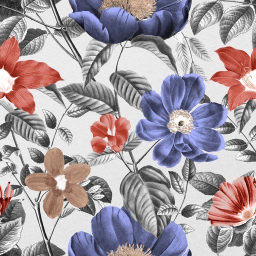 Vintage Floral Pattern with Blue and Red Flowers