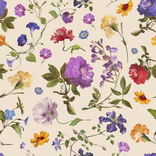 Vintage Floral Pattern with Purple, Red, and Yellow Blooms