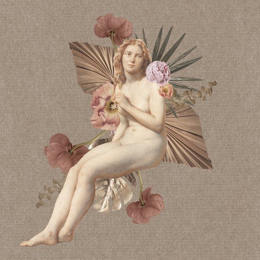 Nude Woman with Flowers and Palm Fronds Collage