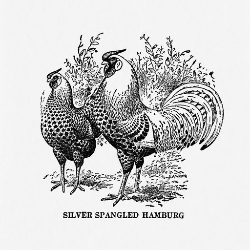 Silver Spangled Hamburg Roosters and Hens Illustration