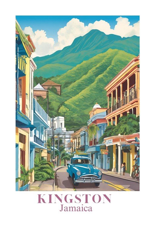 Kingston, Jamaica: Vintage Car on a Colorful Street