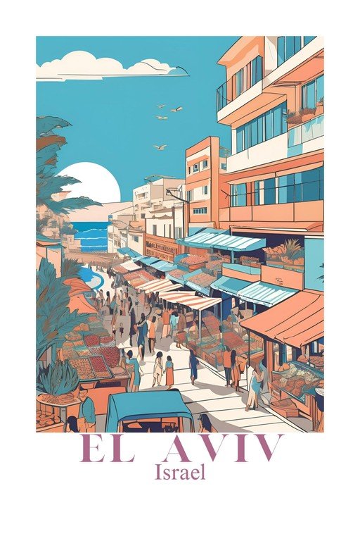 El Aviv Market Scene with Mediterranean Architecture