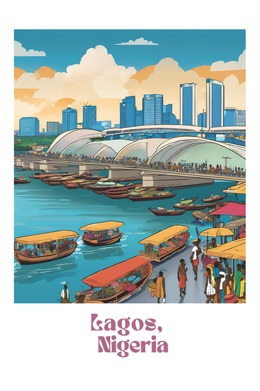Lagos, Nigeria Waterfront Scene with Boats and Cityscape