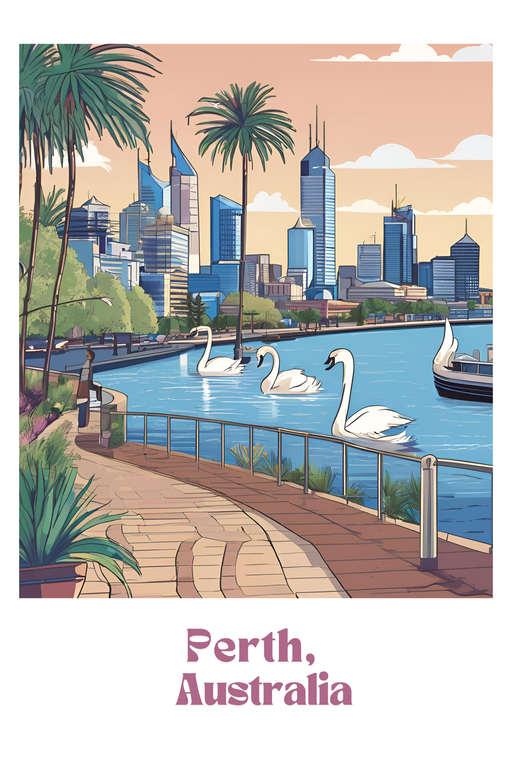 Perth, Australia Skyline with Swans on River