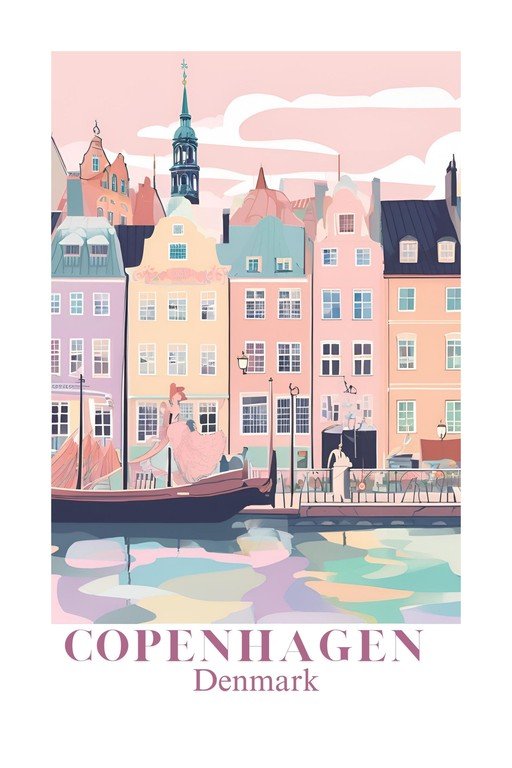 Artistic Copenhagen Canal Scene with Colorful Buildings