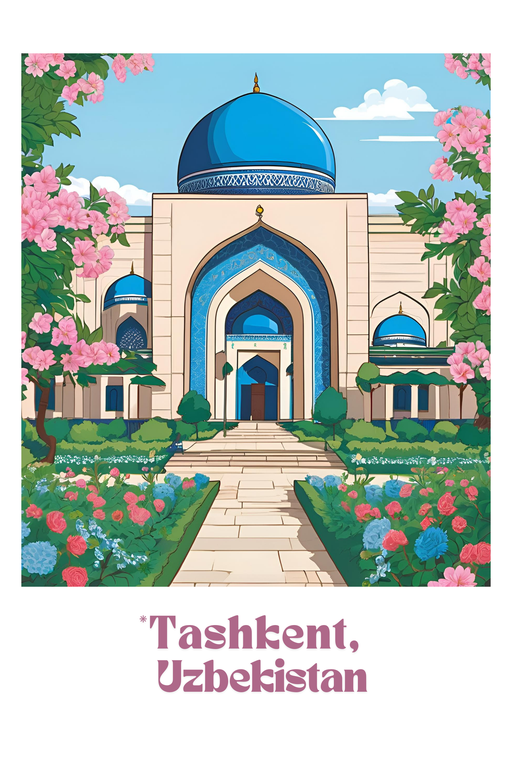 Tashkent, Uzbekistan: Mosque with Blooming Flowers