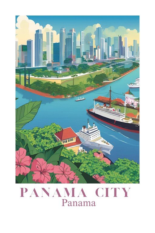 Panama City Skyline and Canal with Cruise Ships