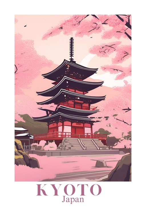 Kyoto Pagoda Amidst Cherry Blossoms
