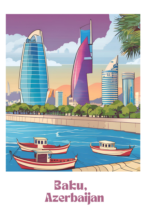 Baku Skyline with Boats on the Caspian Sea