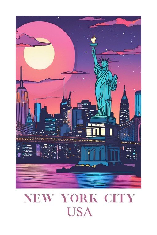 Statue of Liberty and NYC Skyline at Dusk